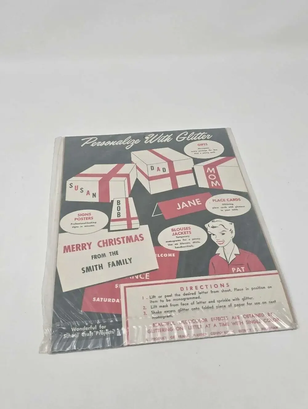 NEW Vintage 50s Nishals Self-Stick Monogram Letters Superfine Glitter Christmas